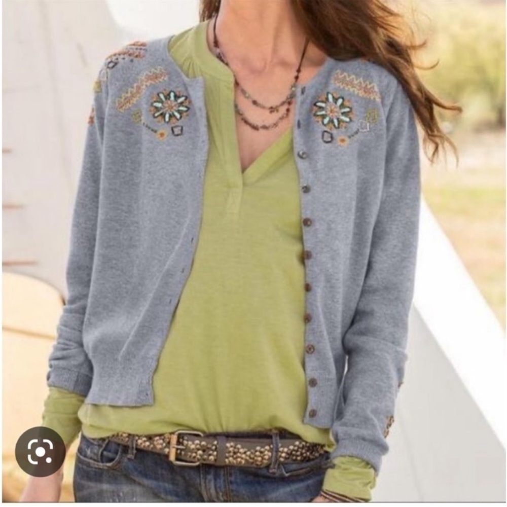 Sundance Marimba Gray Floral Embroidered
Beaded Gray Cardigan Sweater Medium - Picture 2 of 6